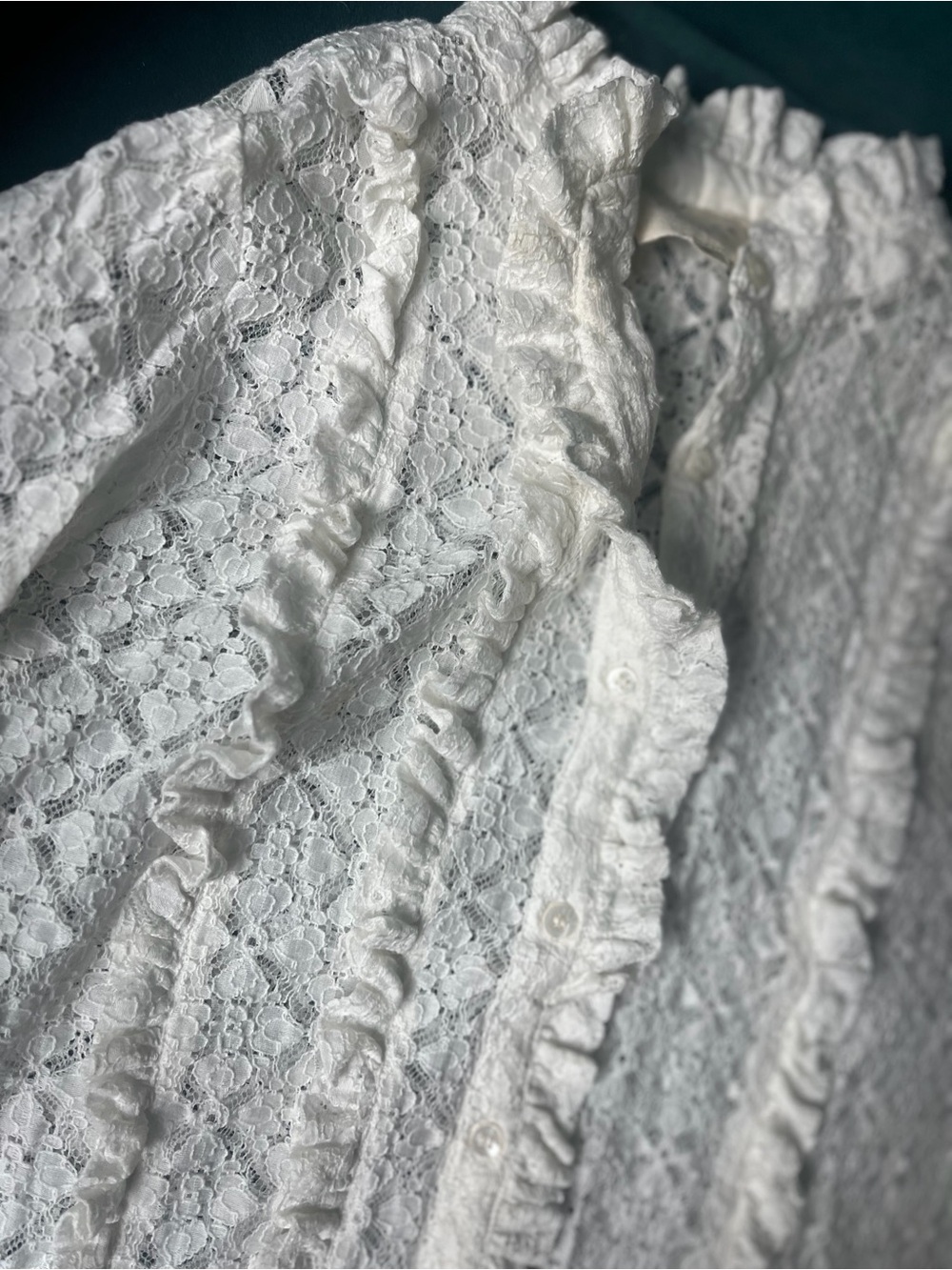 Sezane White Lace Ruffle-Front Chemise